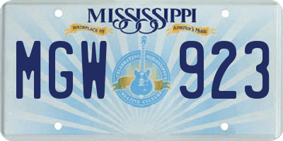 MS license plate MGW923