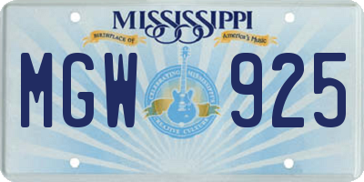 MS license plate MGW925