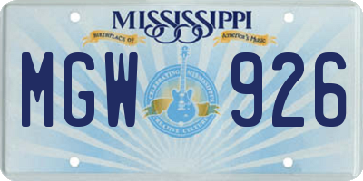 MS license plate MGW926