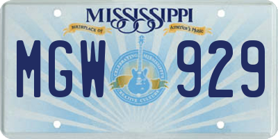 MS license plate MGW929