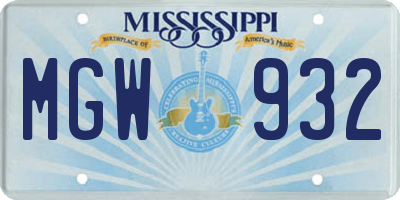 MS license plate MGW932