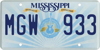 MS license plate MGW933