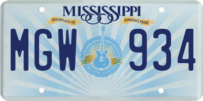 MS license plate MGW934