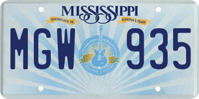 MS license plate MGW935