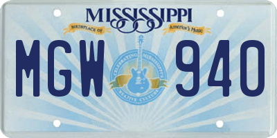MS license plate MGW940