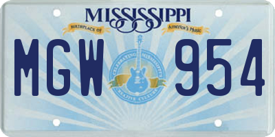MS license plate MGW954