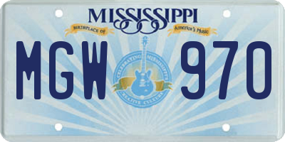 MS license plate MGW970