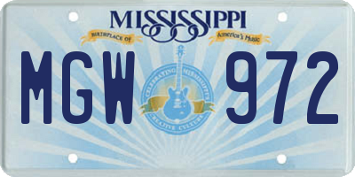 MS license plate MGW972