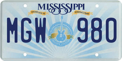 MS license plate MGW980