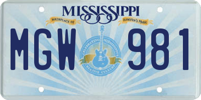 MS license plate MGW981