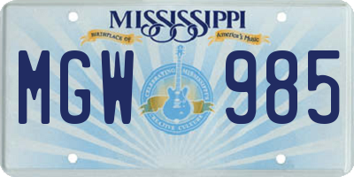MS license plate MGW985