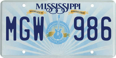 MS license plate MGW986
