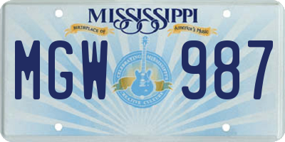 MS license plate MGW987