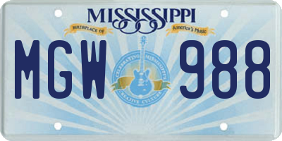 MS license plate MGW988