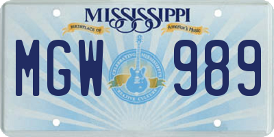 MS license plate MGW989