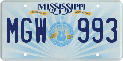 MS license plate MGW993