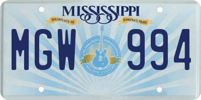 MS license plate MGW994