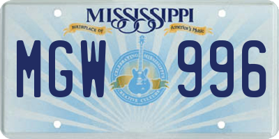 MS license plate MGW996