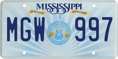 MS license plate MGW997