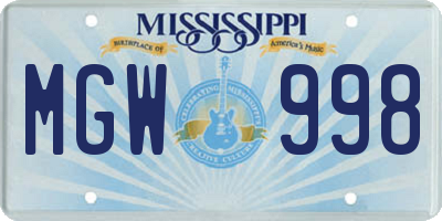 MS license plate MGW998