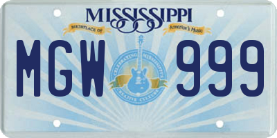 MS license plate MGW999