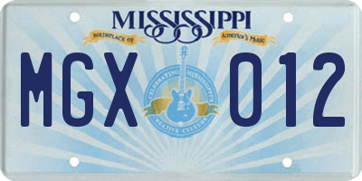 MS license plate MGX012