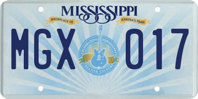 MS license plate MGX017