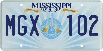 MS license plate MGX102