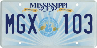 MS license plate MGX103