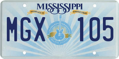 MS license plate MGX105