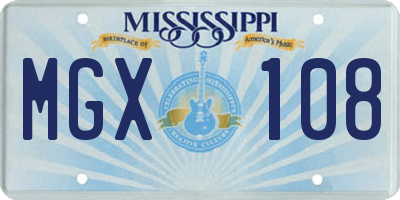 MS license plate MGX108