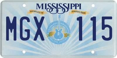 MS license plate MGX115