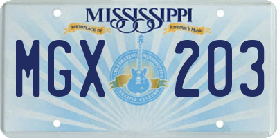 MS license plate MGX203