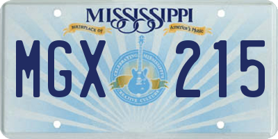 MS license plate MGX215