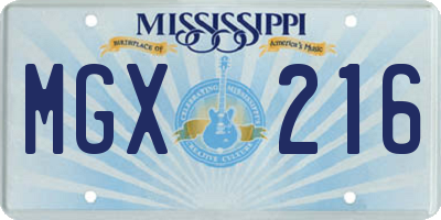 MS license plate MGX216
