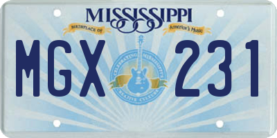 MS license plate MGX231