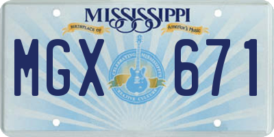 MS license plate MGX671