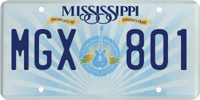 MS license plate MGX801