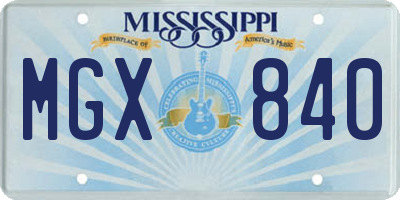 MS license plate MGX840