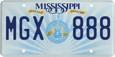MS license plate MGX888