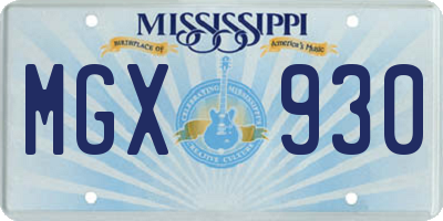 MS license plate MGX930