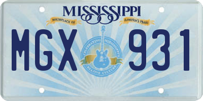MS license plate MGX931