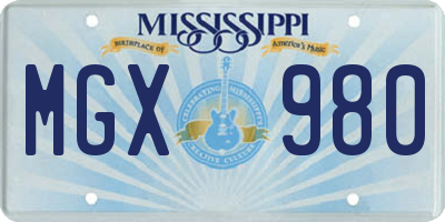 MS license plate MGX980