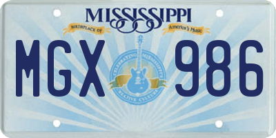 MS license plate MGX986