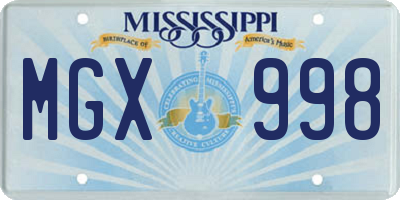 MS license plate MGX998