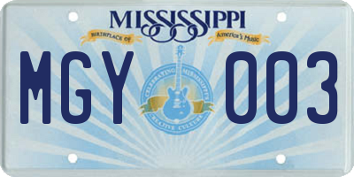 MS license plate MGY003