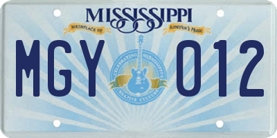 MS license plate MGY012