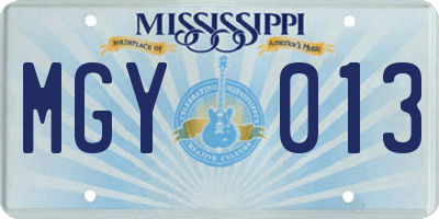MS license plate MGY013