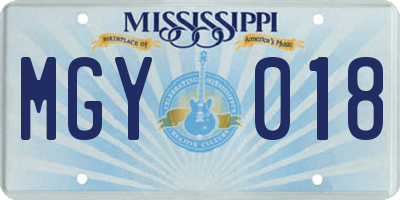 MS license plate MGY018