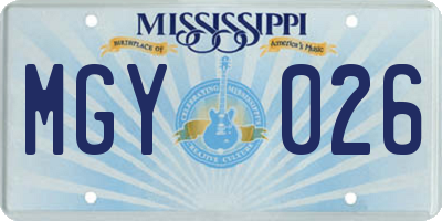 MS license plate MGY026